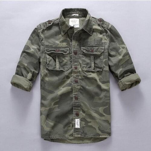 Army Tactical Camouflage Cotton Cargo Mens Shirt Mens Long Sleeve Print Safari Style
