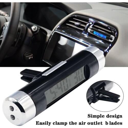 1PC Automotive Clock Calendar Car Clock Digital Automotive Thermometer Clip-on with Blue Backlight LCD 2In1 Air Vent Parts