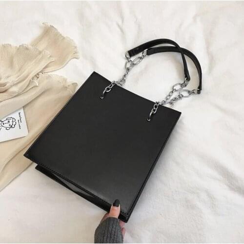 BENVICHED Korean Style Rectangle Chain Shoulder Bag For Women Large Capacity Bucket Handbags High Quality PU Leather Tote Bags