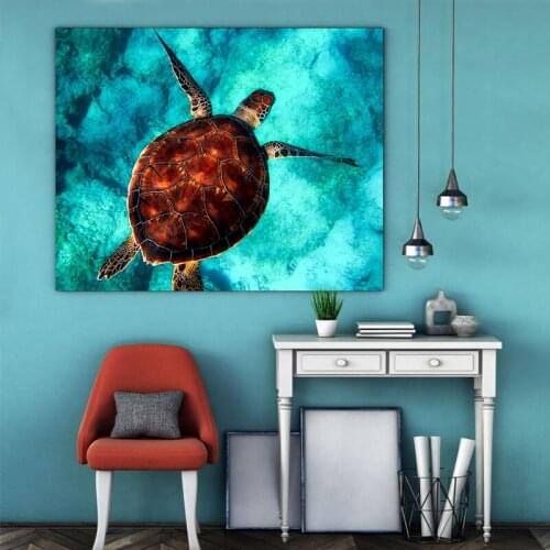 DIY painting by numbers sea turtle romantic lake art decoration painting creative adult hand-painted