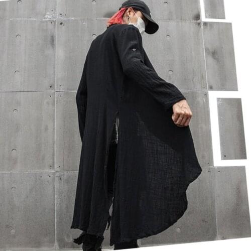 Nightclub DJ singer hiphop punk long shirts overhemden heren mens casual black shirt japanese streetwear oversized cloak for man