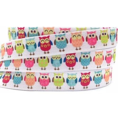 10 yards 16mm Owl Printed Fold Over Elastic DIY Head Wear FOE Ribbon for Girls Bracelet Clothes Sewing Decoration Accessories