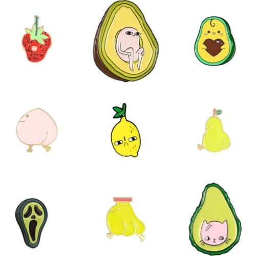 Cartoon Fruits enamel Pins Collection Cute Lemon Banana Avocado heart Brooches Fashion Backpack badge Jewelry for Kids Friends