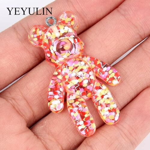 5pcs Multi-color Crystal Resin Mold 3D Big Bear Charms Pendant For Girls Kids DIY Making Necklace Bracelet Jewelry Accessories