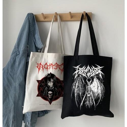 Gothic Anime canvas bag Japanese Shopper bags Ulzzang large capacity Harajuku ins canvas bagGothic Aesthetic women shoulder bags