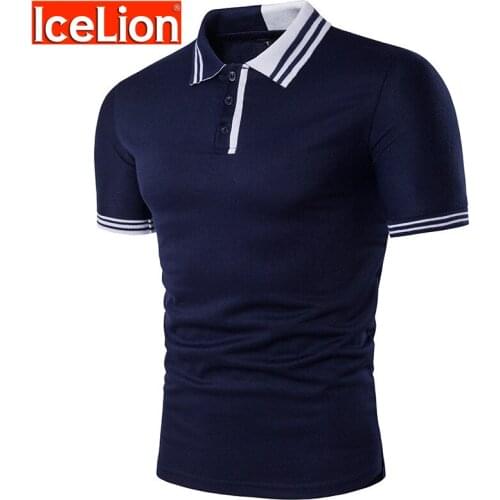 IceLion 2021 Summer Stripe Button T Shirt Men Turn-down Collar Short Sleeve T-shirt Casual Mens Slim Fit Tshirt DropShipping