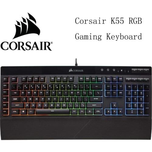 Corsair K55 RGB Gaming Keyboard IP42 Dust Water Resistance 6 Programmable Macro Keys Dedicated Media Keys Detachable Palm Rest