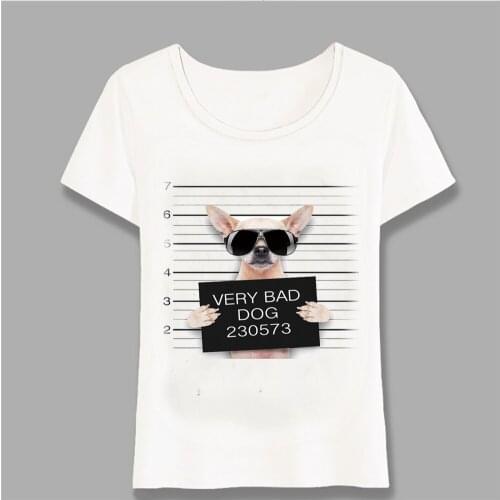 Summer Unique Police Chihuahua Design T Shirt Womens Very Bad Dog Print Tops Cool Hipster Tees Cute Girl T Shirt Harajuku
