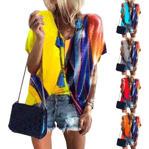 Summer T Shirt Women printed fashion printing short sleeve patchwork T-shirt Female Tee Tshirts dropshipping ZCL04