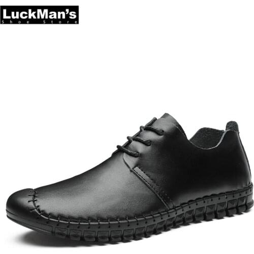 Genuine Leather Loafers Shoes Lace Up Men Casual Shoes Summer New 2019 Breathable Fashion Soft Flat Quality Driving Shoes