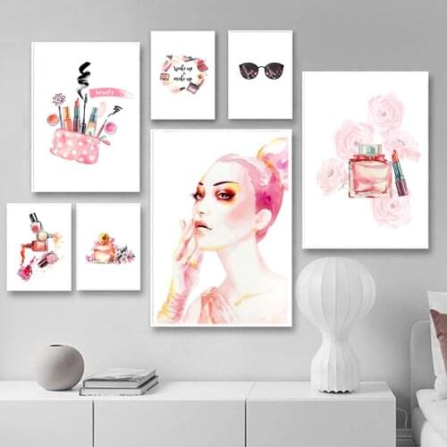 Fashion Lady Makeup Lipstick Perfume Nail Polish Nordic Poster Wall Art Prints Canvas Painting Decor Pictures For Living Room