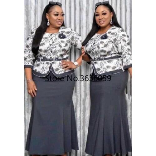 African Clothes for Women Spring Autumn African Women Printing Plus Size Two Pieces Sets Top + Long Skirts African Suit 2XL-6XL