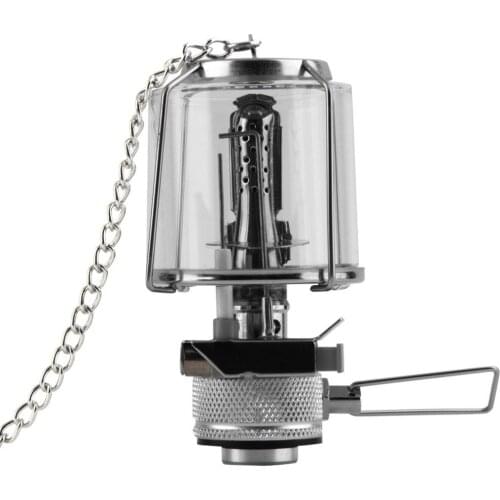 Mini 80LUX Outdoor Camping Lantern Portable Aluminum Gas Light Tent Lamp Torch Hanging Glass Lamp Chimney Butane for Travel