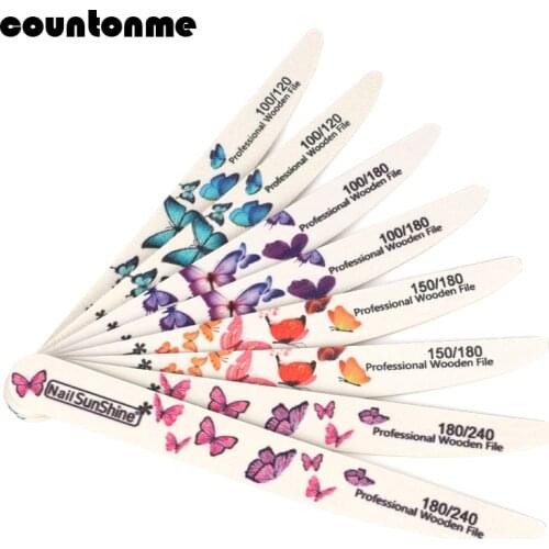 50Pcs Straight Wood Nail File 100/120/150/180/240 Colorful Wooden SandpaperBuffer Limes A Ongles Professional Manicure Nail File