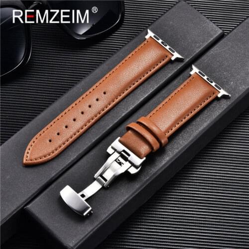 Calfskin Casual Leather Watchband 42mm 44mm Strap for Apple Watch 6 5 4 3 2 Soft Leather Band 38mm 40mm for Apple Smart Watch