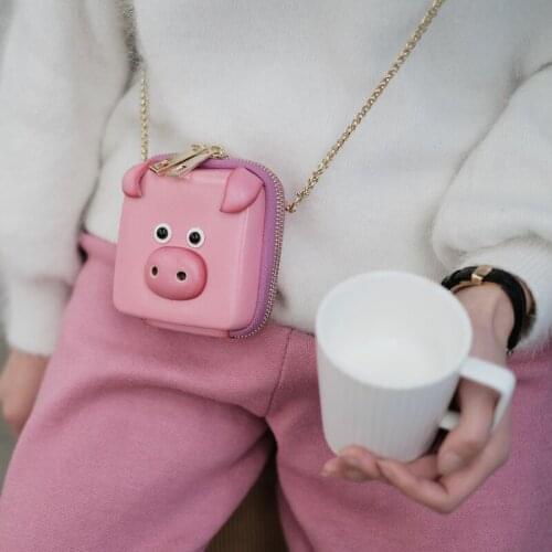 Pink Leather Mini pig bag Women cute small square key coin purses ladies chain crossbody messenger bag girl Lipstick bags 2021