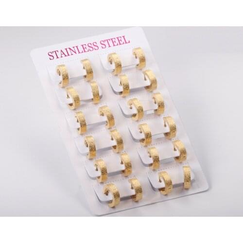 12 Pairs Gold/Silver Color Stainless Steel Hoop Earrings Frosted Punk Ear Stud for Women/Men Fashion Jewelry Gift Accessories