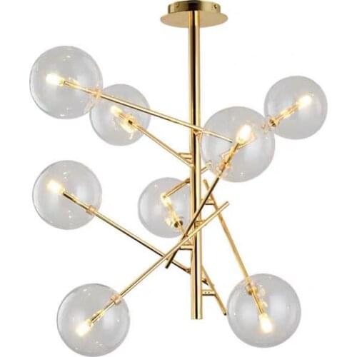 Modern Stylish Gold Metal And Glass Ball Geometric G4 Bulb Pendant Lamp Living Room Bedroom Hanging Lights