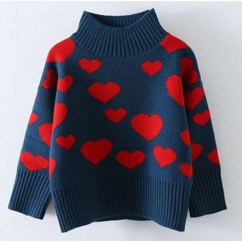 Girls Sweater Spring And Autumn New Korean Style Western-style Tops High-necked Thick Plus Fleece Sweater