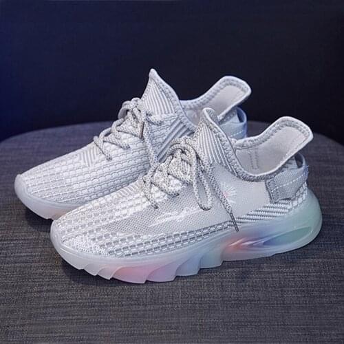Weaving Mesh Sneakers Women Running Shoes Summer Breathable Sports Walking Shoes Fashion Rainbow Sole Light Jogging Shoe 35-40