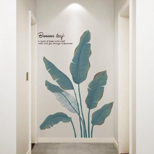[shijuekongjian] Banana Tree Leaves Wall Stickers Vinyl DIY Plantain Leaves Wall Decals for Living Room Bedroom House Decoration