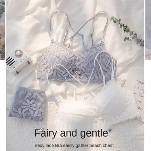Japanese And Korean Bra Briefs Set Fashion Push Up Bra Sexy Lace Underwear Female No Steel Ring Small Bra Sexy Lingerie Set