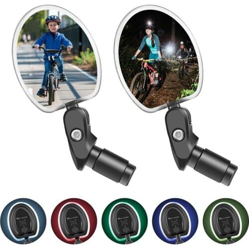WEST BIKING Bicycle Rearview Mirror 360° Rotation HD Wide Clear Vision With LED Safty Warn Light Handlebar Rearview Mirror