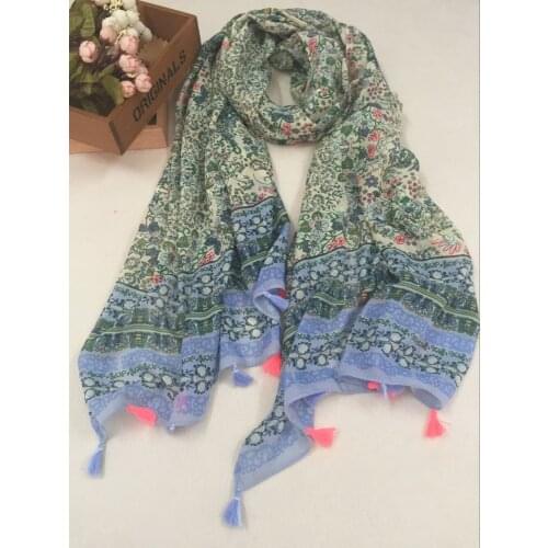 2016 Women Little Floral Pattern Tassel Quality Cotton Scarf Shawls Wraps Hijabs 4Colors 10pcs/lot
