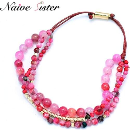 Women Fashion Bracelet Multilayer Pink Color Beads Bangle Bracelets Love Gift for Girls Ladies Red Jewelry Bohemian Boho Style