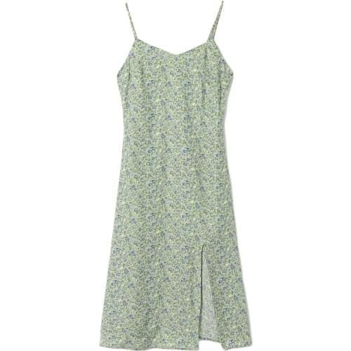 2021 Summer women beach Slit Sundresses Sling Dresses Strap floral Vestidos elegance temperament Side split vintage Midi Dress