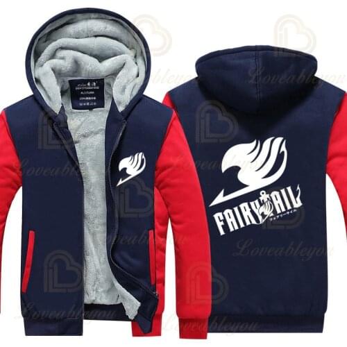 Winter Warm Anime Fairy Tail Hoodies Men Women Anime Cosplay Sweatshirts Thick Fleece Zipper Men Jacket&Coat