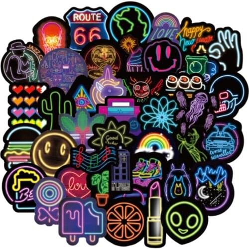 10/30/50PCS Neon Graffiti Stickers Cartoon Motorcycle Computer Skateboard Guitar Helmet Decoration Toys Wholesale