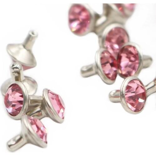100Sets 6mm&8mm Light Rose Crystal Rhinestone Rivets Rapid Studs Silver Metal Base for Clothing Bag Leathercraft Rivet