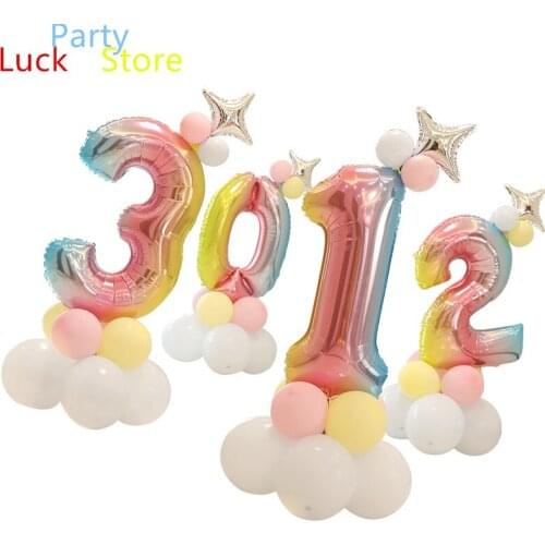 2sets 32inch Rainbow number Foil Balloons air Balloon birthday party decorations kids 0-9 Digit ball Guide balloon