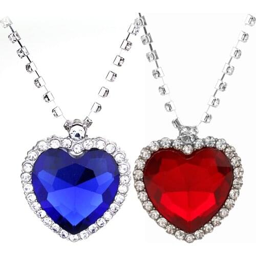 3D Hollow Heart Shaped Pendant Necklace Movie Titanic Crystal The Heart of the Ocean Dangle Necklaces Jewelry Fashion Party Gift