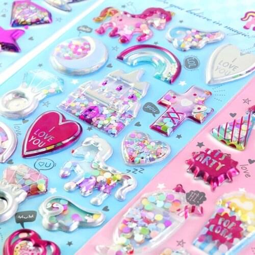 5 Sheets Fashion Princess Glitter Stickers Shiny Bling Sequin Quicksand Unicorn Stars Cosmetic Sticker Decoration Toys Reusable