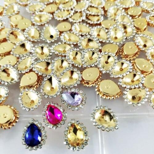 7x10mm 500pcs sunflower Golden Crystal rhinestone buckle+claw Gold base Empty claw sew on stones for diy/Clothing accessories