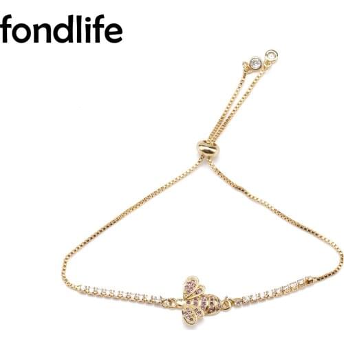 AAA Purple Shiny Cubic Zirconia Crystal Lovely Bee Charm Bracelet Women Gold-plated 5MM Copper Beads Black Red Cord Jewelry Gift