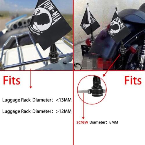 Motorcycle Luggage Rack 13" Flag Pole Mount + 6 x 9 Pow Mia Flag Banner Universal Rear Side Adjustable For Harley Honda Yamaha
