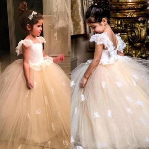 Kids Tulle Lace Flower Girl Dress For Wedding First Communion Gowns Open Back Ball Gowns For Sweet Girls Custom Made New Arrival
