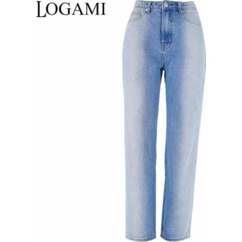LOGAMI High Waist Loose Straight Denim Trousers Retro Tie-dye Side Gradient Wide-leg Jeans Woman Jeans
