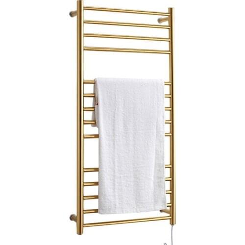 Electric Brushed Gold Towel Warmer Bathroom Stainless Steel Wall Mounted Cloth Towel Heated Drying Rack