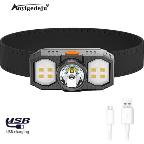 Headlight With Built-in Battery USB Rechargeable Mini Flashlight Lantern COB LED Headlamp Camping Bright Light Torch 6000K Lamp