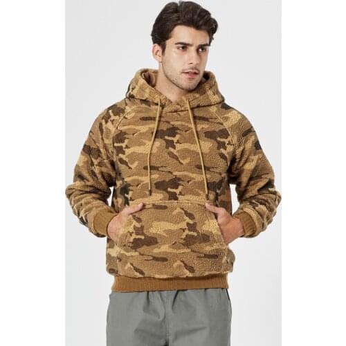 Faux Lamb Wool Camouflage Hoodie Mens Fall/winter Trend Loose Casual Hooded Pullover Jacket Fashion Hoodie Men Lounge Wear