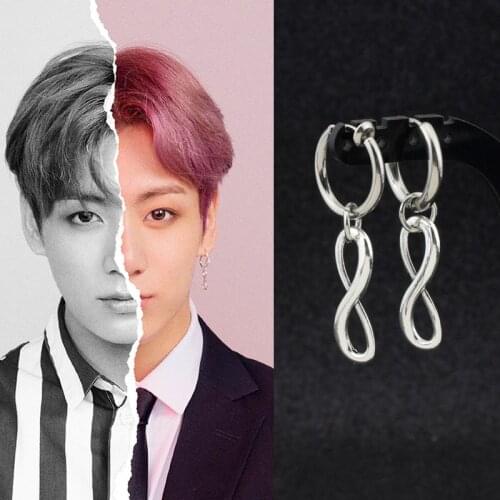 Korean Boys Punk Earrings Unlimited 8 Words Pendant Men Ear Clip Stainless Steel Stud Earring Hipster Grunge Accessory Unisex