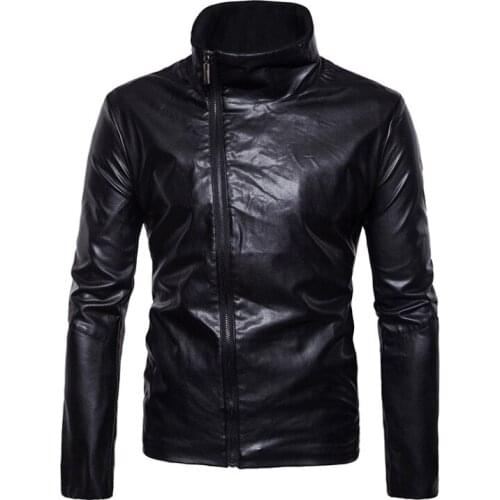 Spring Male Leather Jacket Fashion Oblique Zippers Motorcycle Jacket Men Autumn Slim Fit Black Faux Leather Jackets Coats
