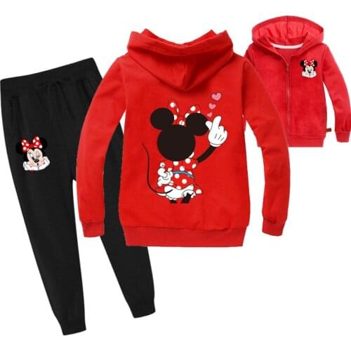 Spring Autumn Boys Girls Hooded Red Minnie Jacket Cartoon Print Coat baby clothes Kids Warm Outwear boy clothing Girl Sets