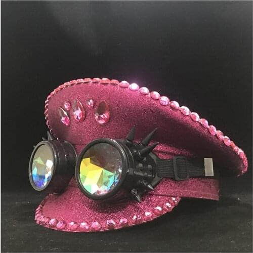 Fashion Pink Police Hat With Black Metal Classes For Women Performance Military Hat Captain Hat Adult Hat 3 Size