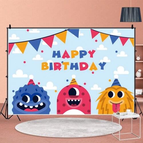 Cartoon Plush Monster Background for Portrait Photography Kids Birthday Party Banner Decors Backdrops Photocall Studio Props