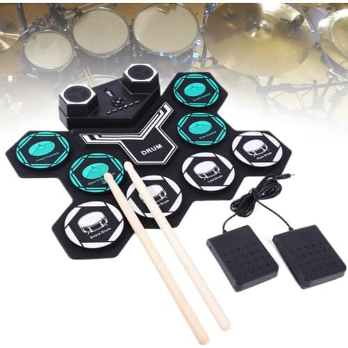 Roll Up Electronic Drums Set 8 Silicon Pads Built-in Speakers MIDI Support Bluetooth-compatible with Built-in Lithium Battery